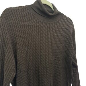 Studio‎ 121 Women's 100% Silk Textured Cable Knit Turtleneck Sweater Brown XL